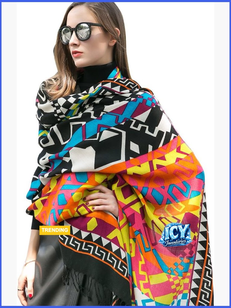 100% Merino Wool Oversized Pashmina Shawl Wrap With Tassels Travel Blanket Cape